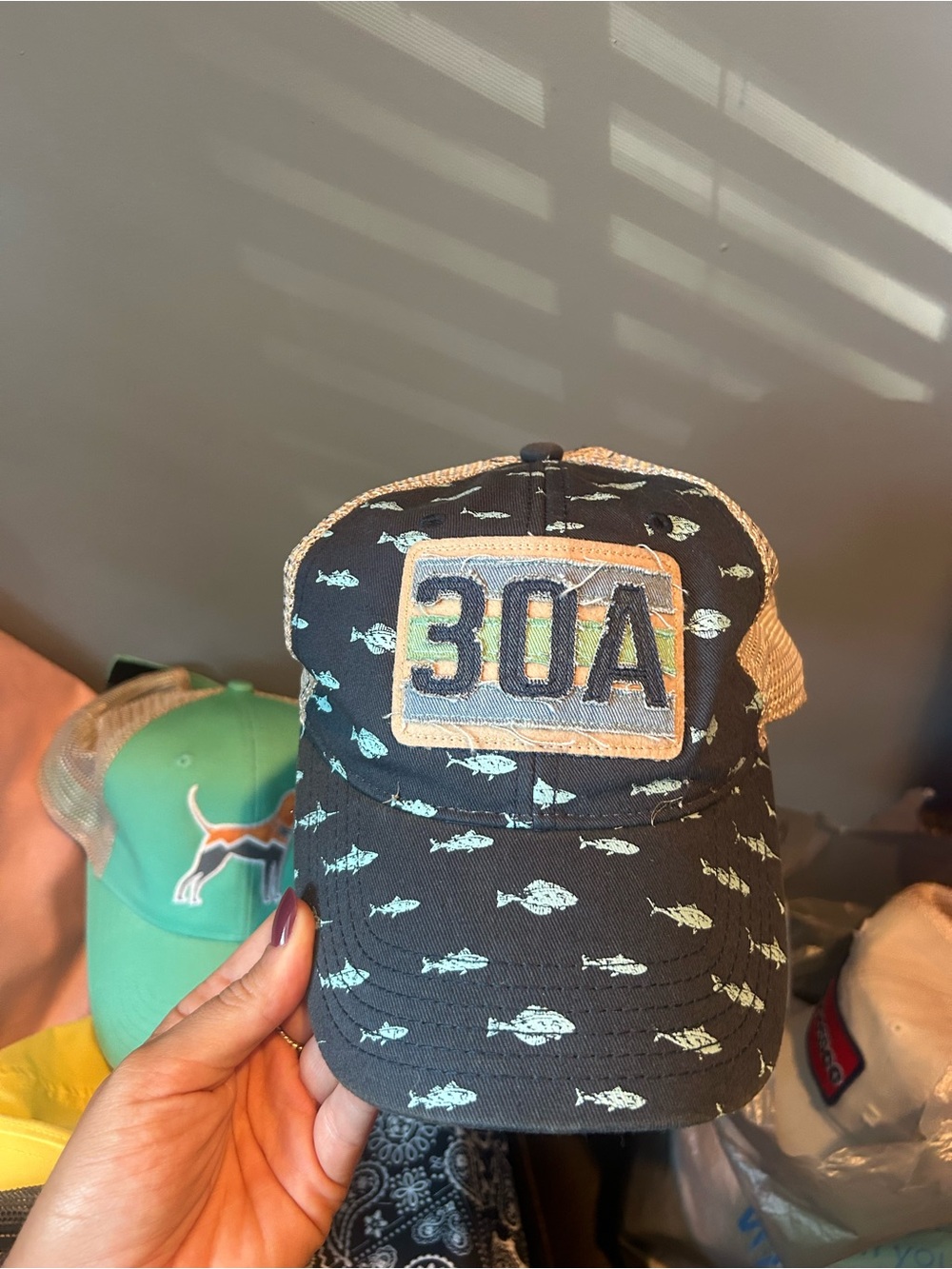 30A Fish Patch Trucker Hat - Black with Mint Fish
